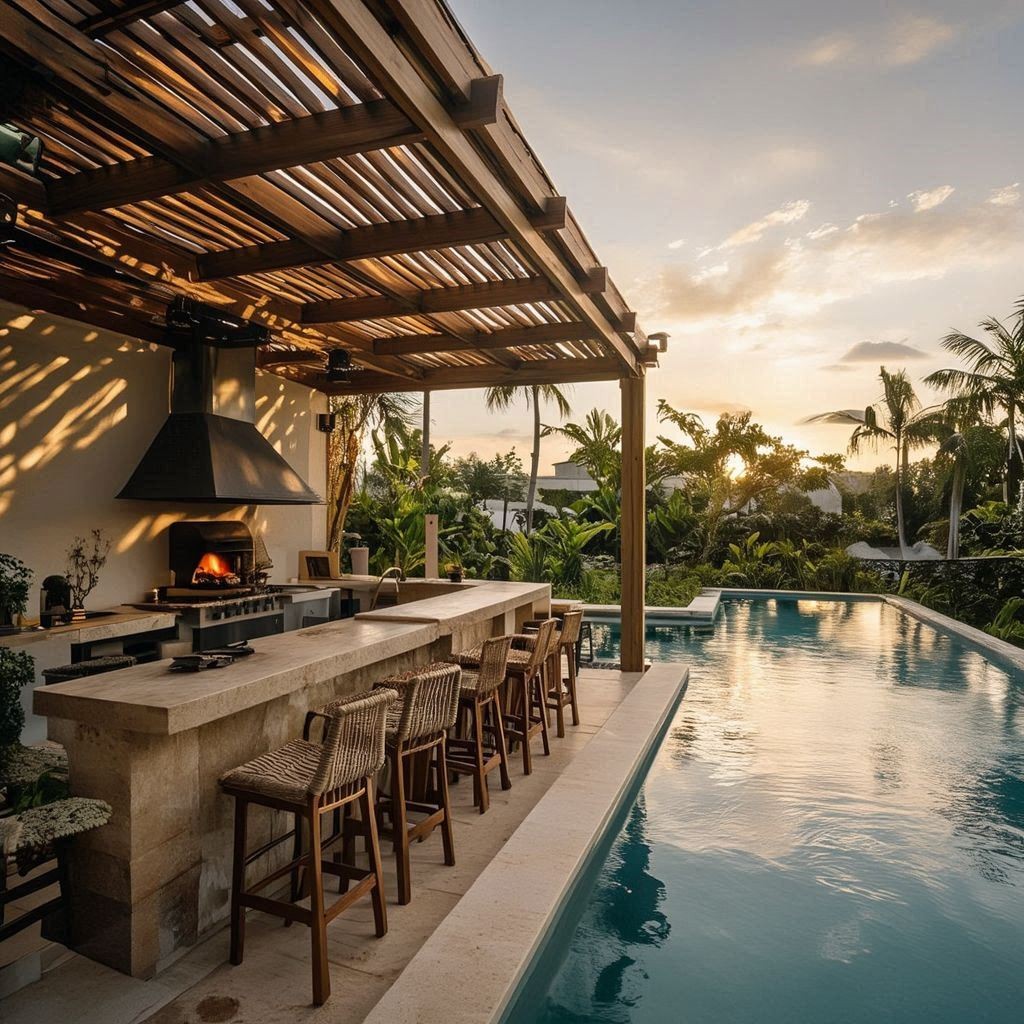 Cuisine africaine extérieure et piscine à débordement